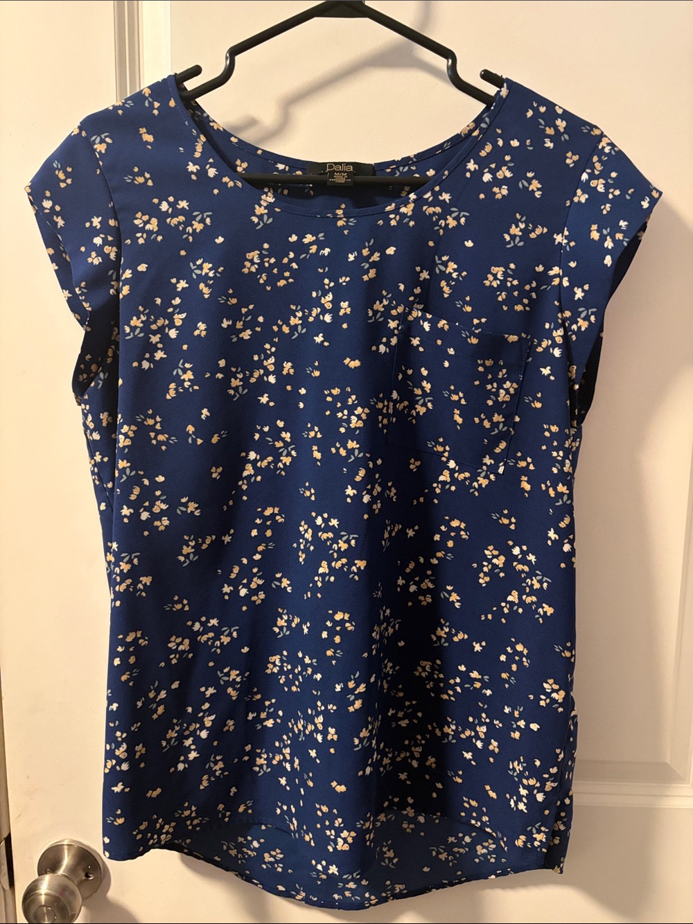 Dalia Blue Midi Dress with White and Cream Floral Print